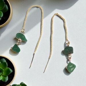 18K Gold Plated Brass Aventurine Dangle Earrings
